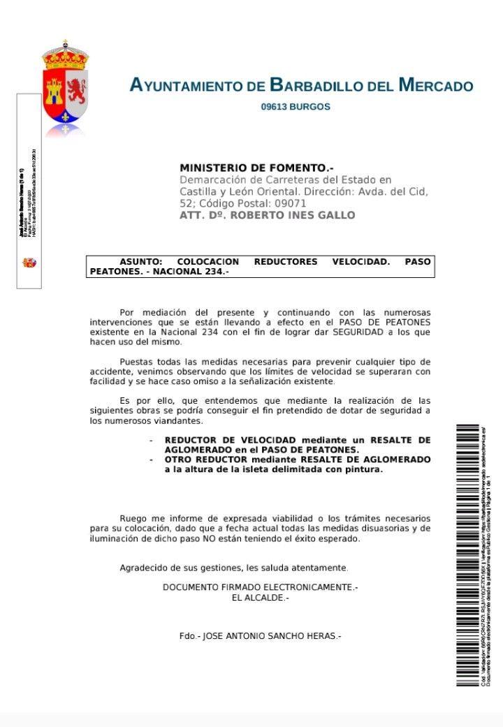 SOLICITUD A LA DEMARCACIÓN DE CARRETERAS DE CASTILLA Y LEÓN ORIENTAL. 